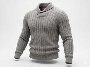 Tommy Hilfiger Men's Medium Gray Cable Knit Shawl Collar Button Pullover Sweater